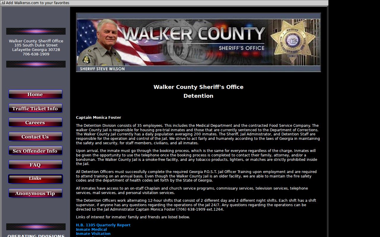 Walker County Detention Division information page