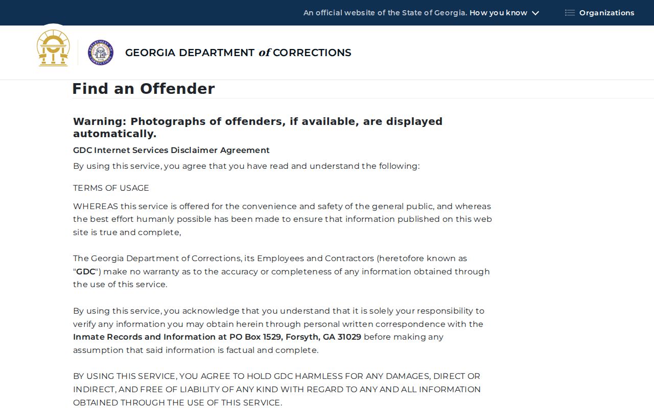 Georgia Department of Corrections Find an Offender search