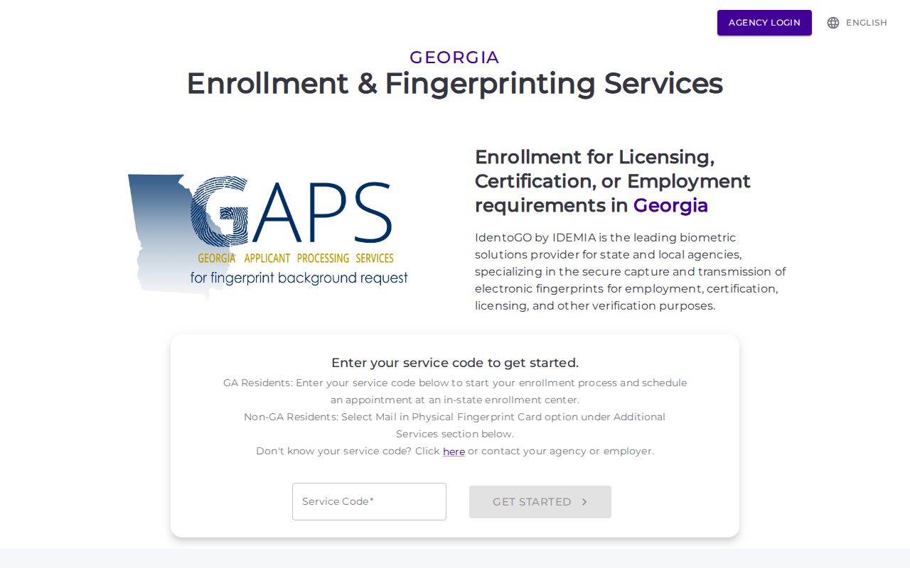 Walker County criminal history fingerprint enrollment through Georgia GAPS