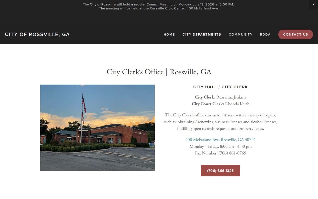 Rossville criminal records counter at the City Clerk office