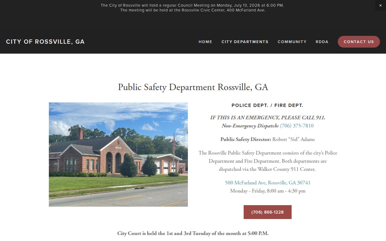 Rossville criminal history source at the Rossville Public Safety page